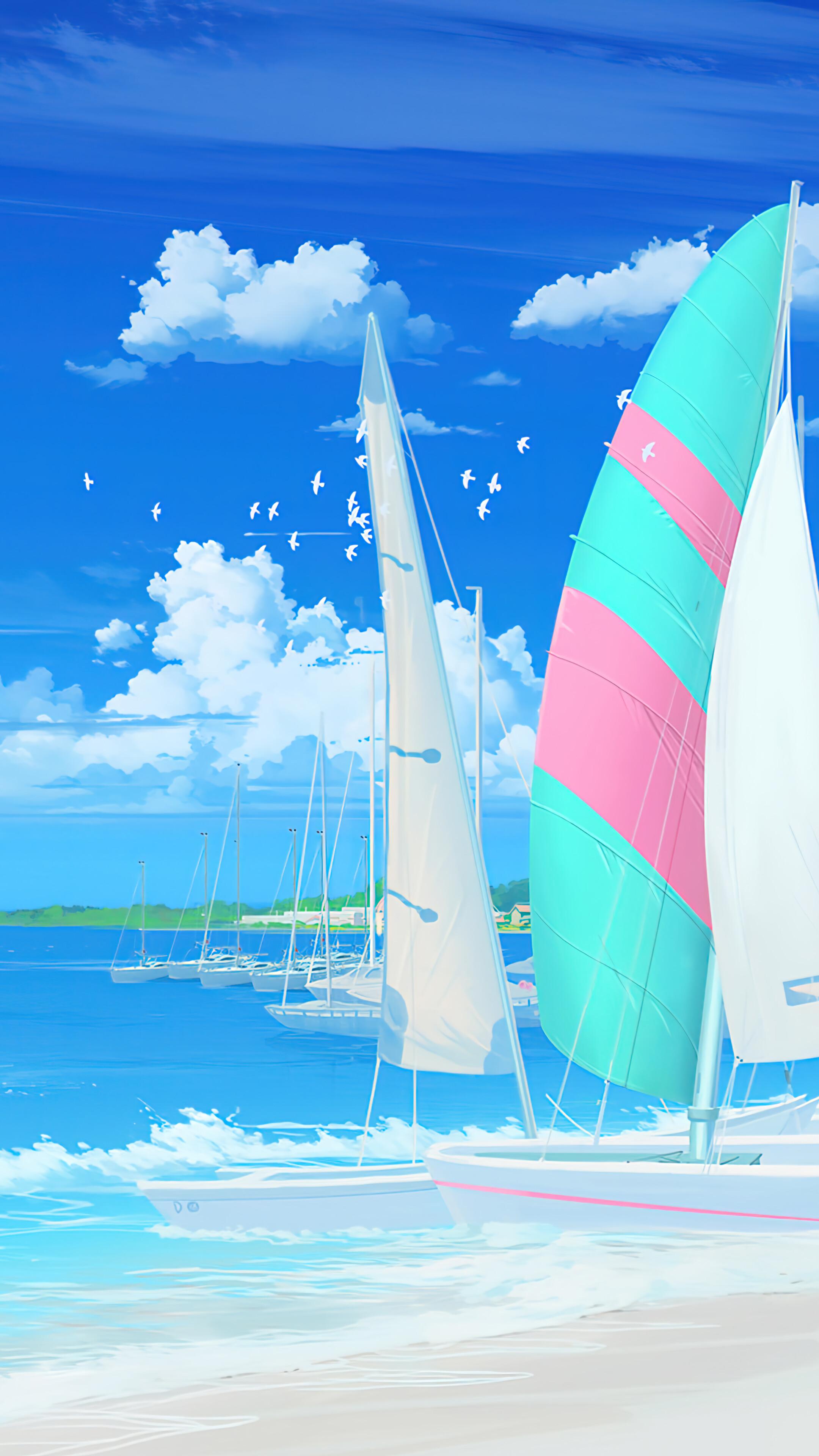 Summer Beach Boat Scenery Wallpaper iPhone Phone 4k 1320f