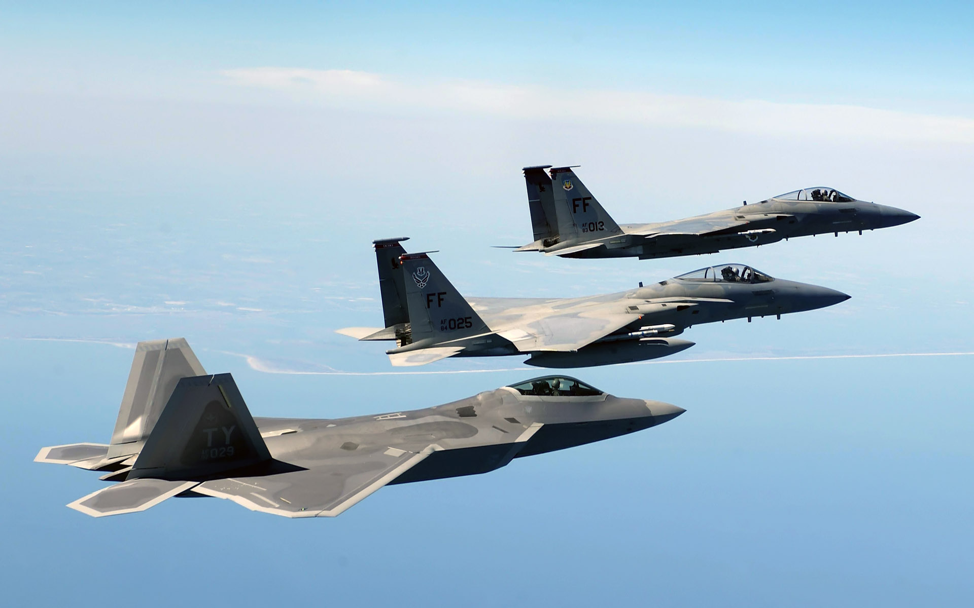 An FA 22 Raptor Two F 15 Eagles Wallpapers HD Wallpapers