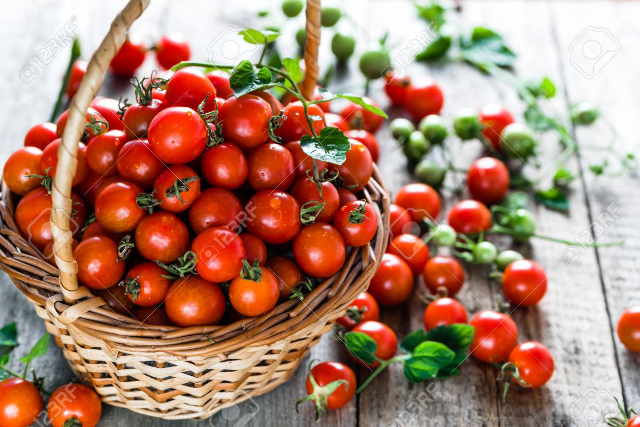 Free download Basket Of Tomatoes Called Cherry Tomato On Wooden