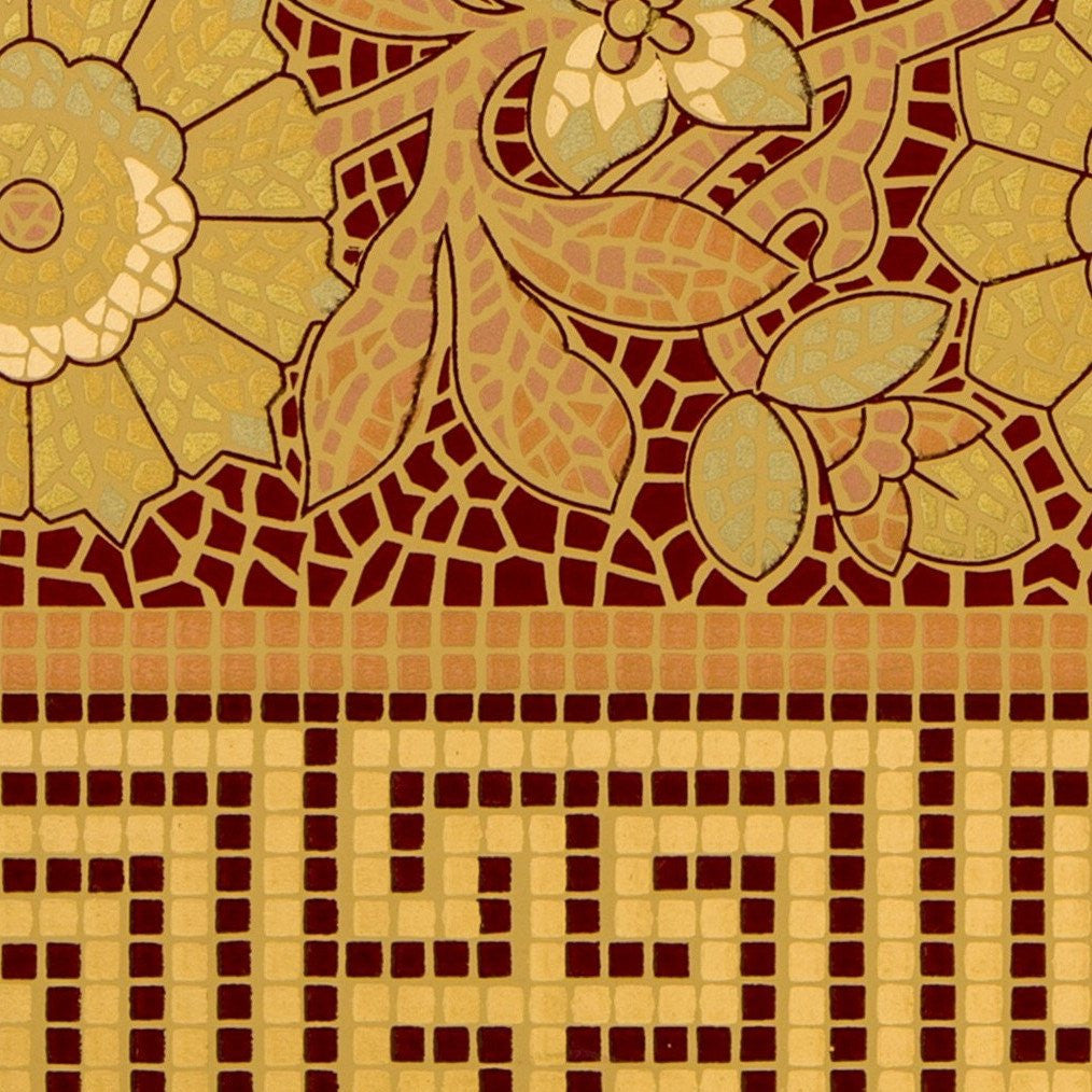 Greek Key And Floral Gilt Mosaic Border Antique Wallpaper