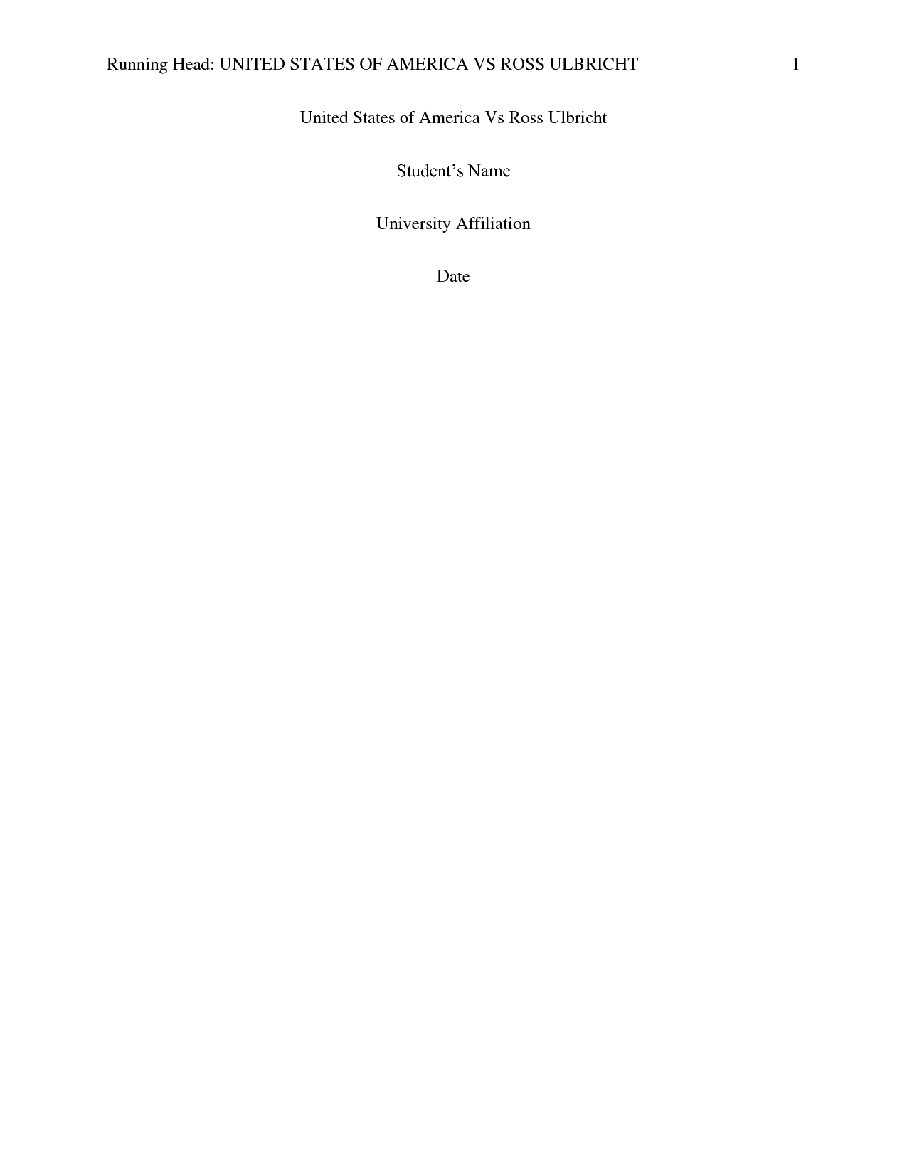 Cover page of an academic paper about the United States vs. Ross Ulbricht case