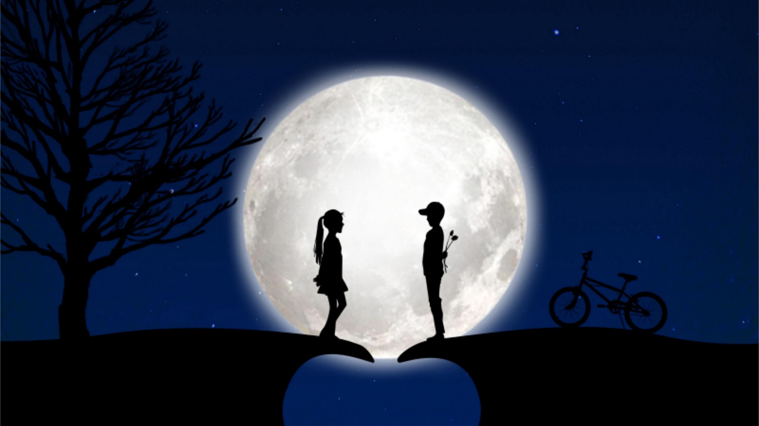 Wallpaper Id Children Silhouettes Love Moon Romance