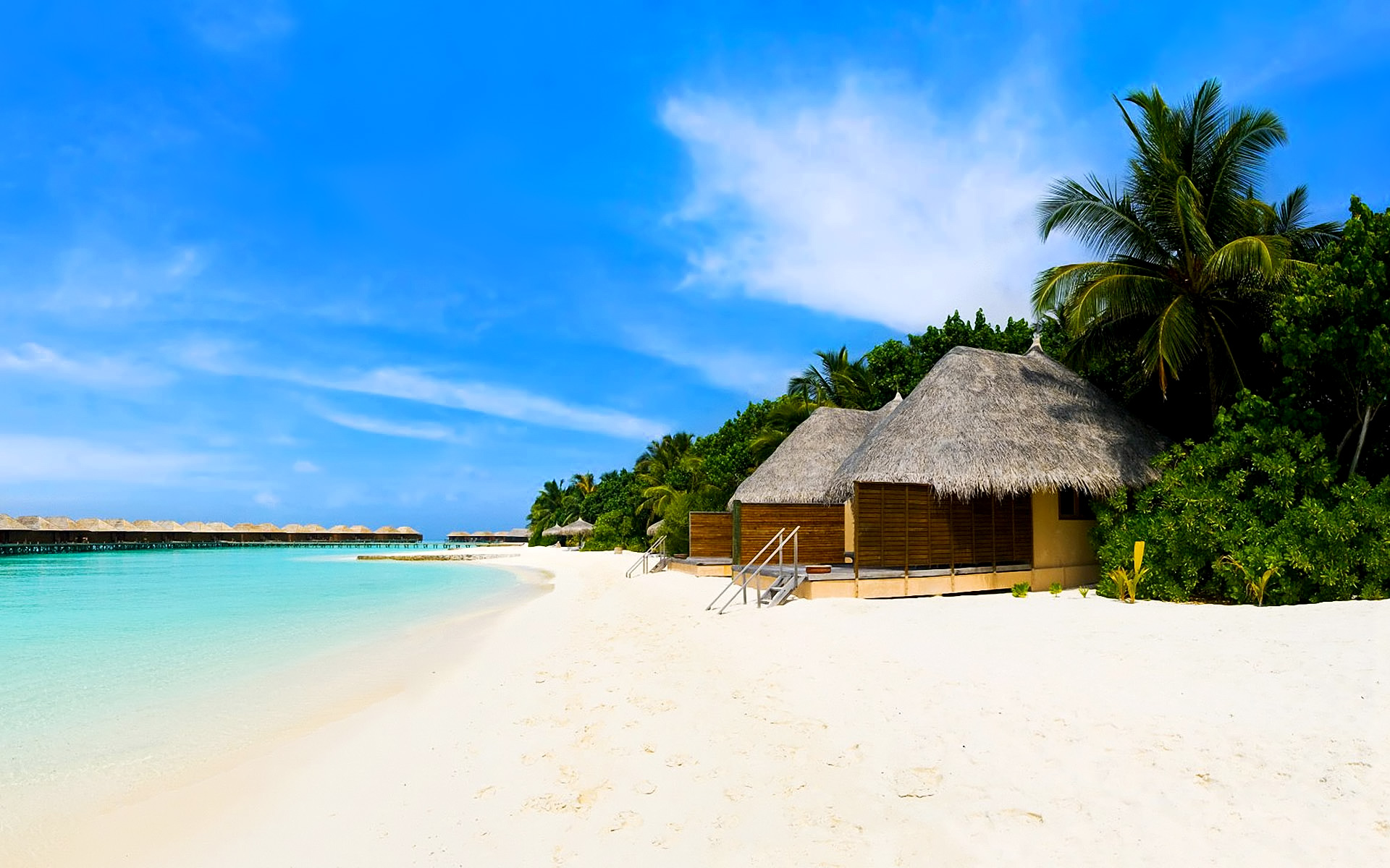 Beach bungalows on the tropical island wallpaper   Beach Wallpapers