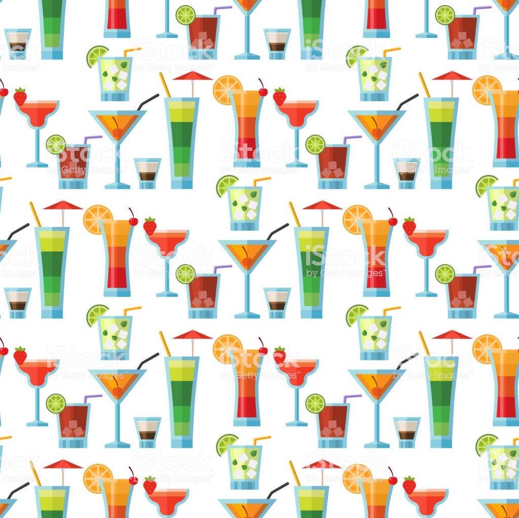 Alcoholic Cocktails Seamless Pattern Background Fruit Cold Drinks