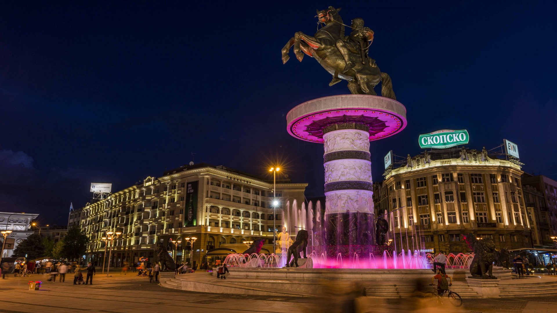 Macedonia Square Fountain And Monument Of Alexander
