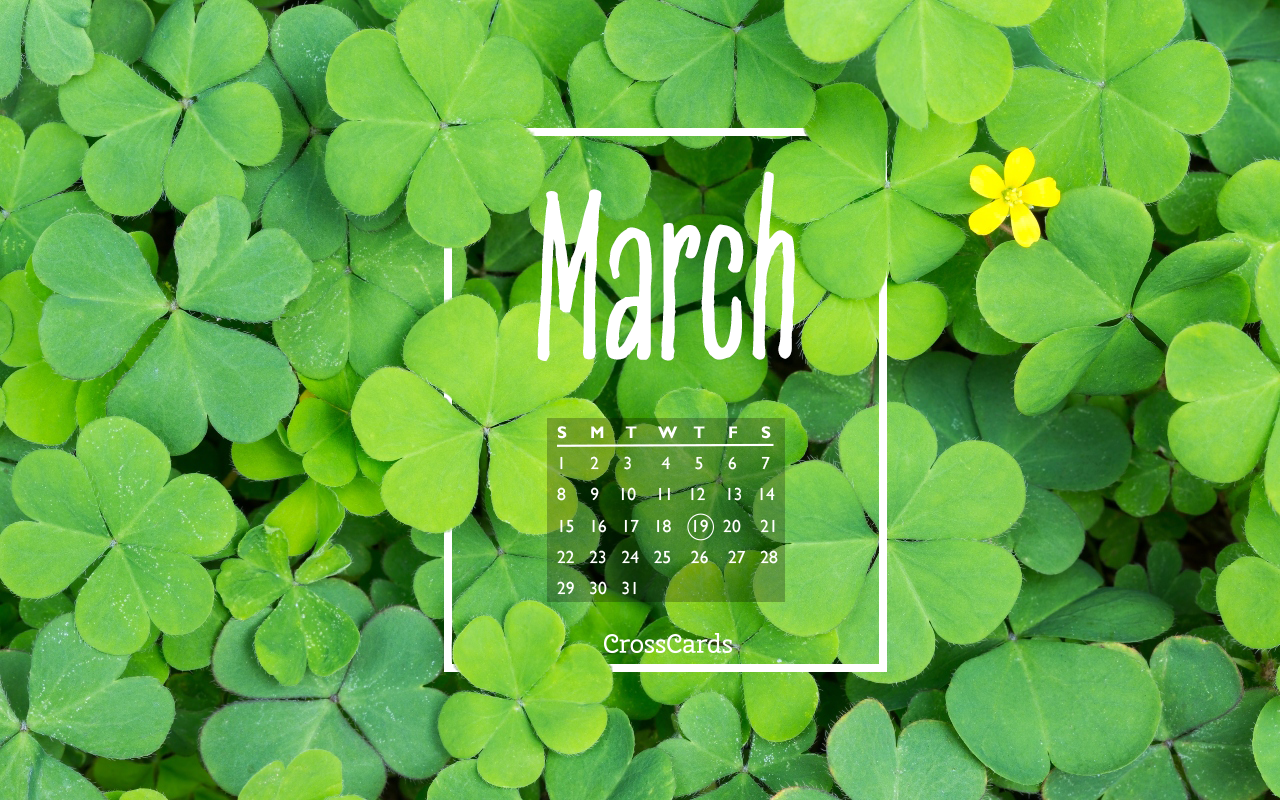 March Clover Desktop Calendar Wallpaper