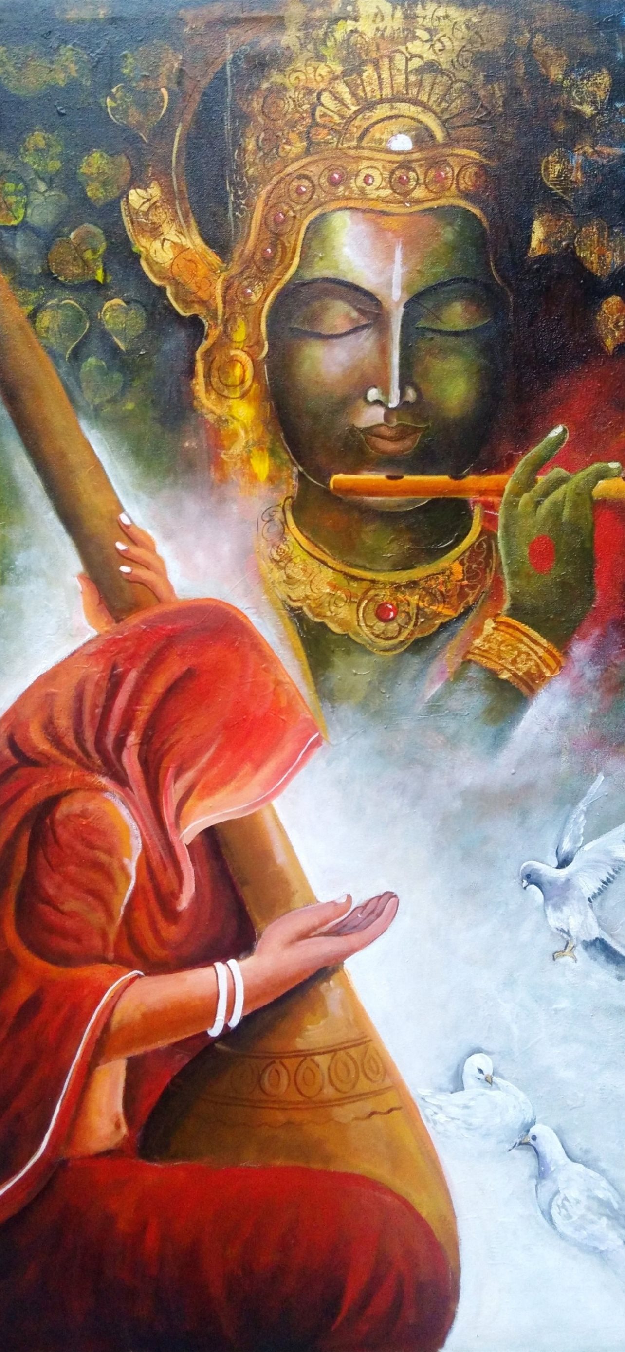 Painting Krishna God Image Top iPhone Wallpaper