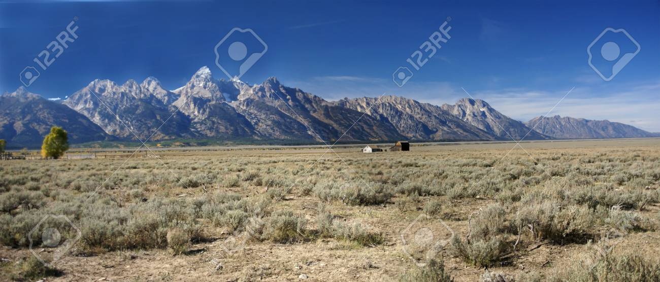 Panorama Western Buildings With Tetons In Background Antelope