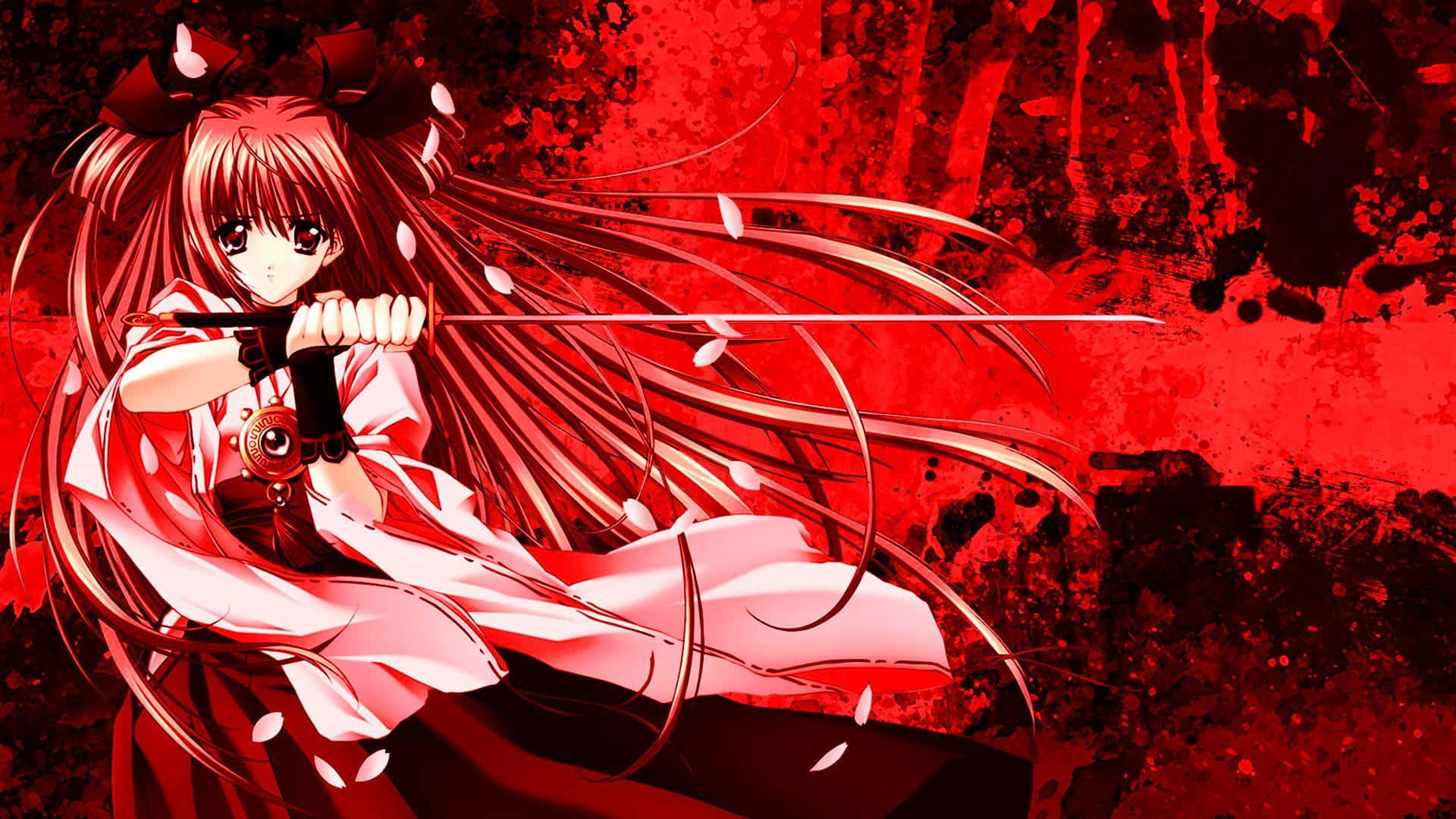 A Red Aesthetic Anime Laptop That Brings Your Dreams To Life Wallpaper