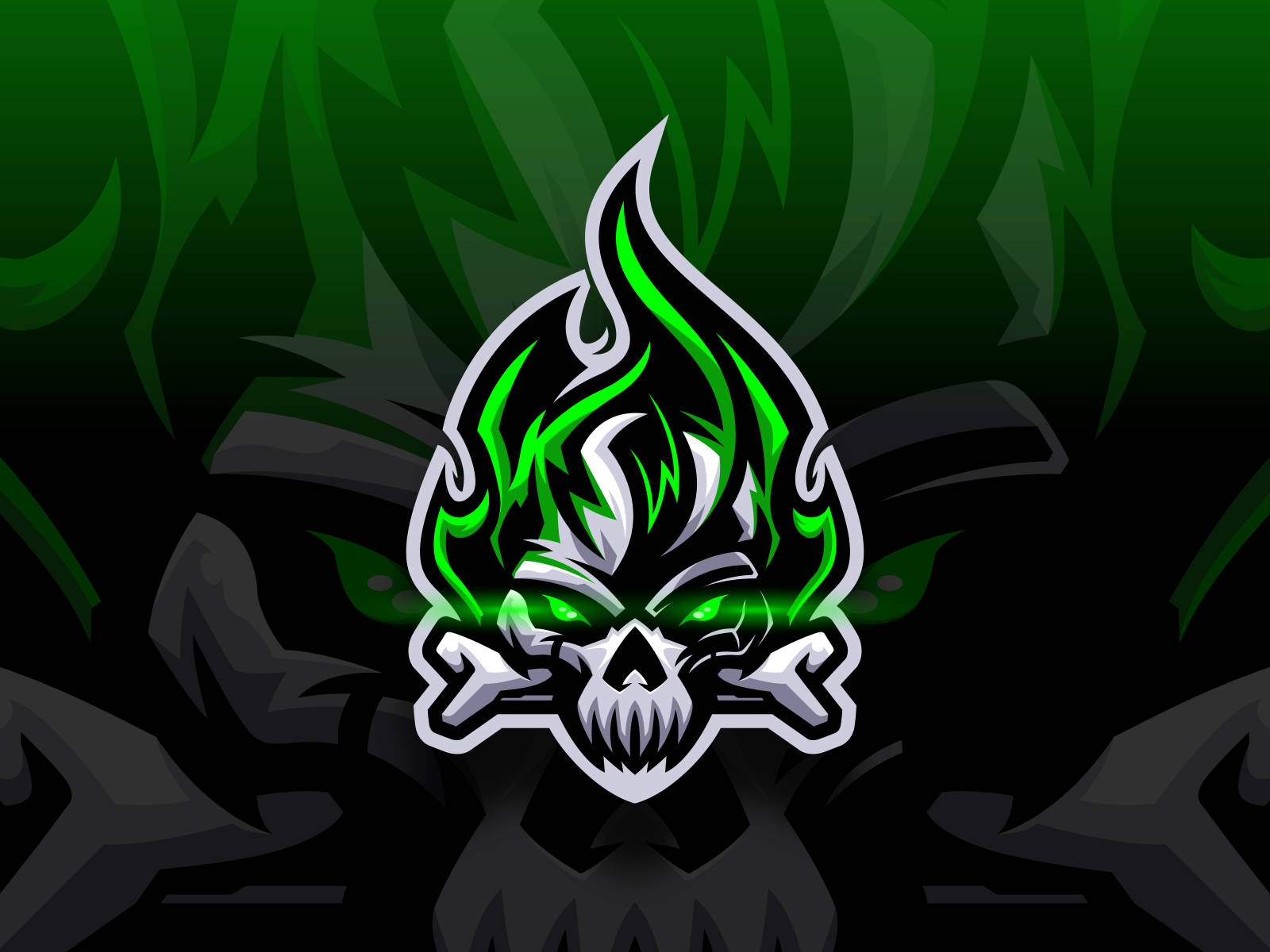 A Green Skull Logo On Black Wallpaper
