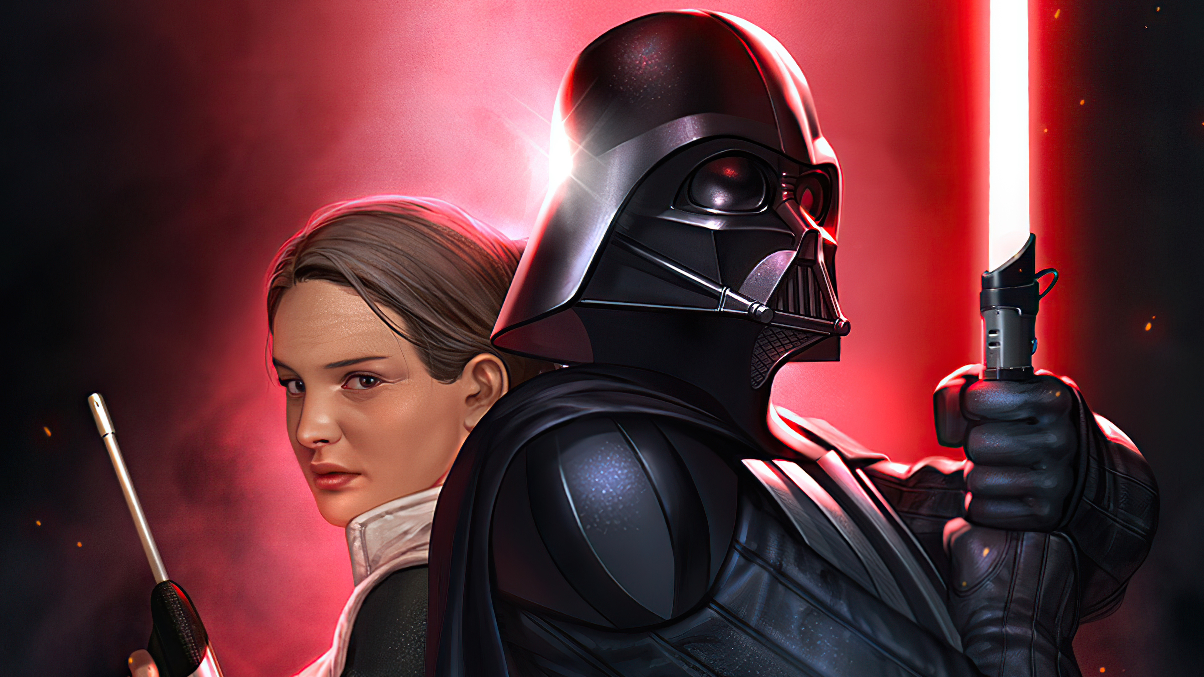 Darth Vader and Doctor Aphra in a dramatic Star Wars scene, 4K wallpaper