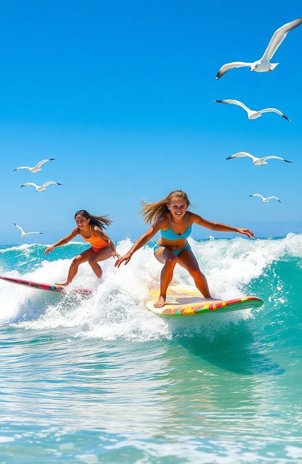 Girls Surfing Wallpaper