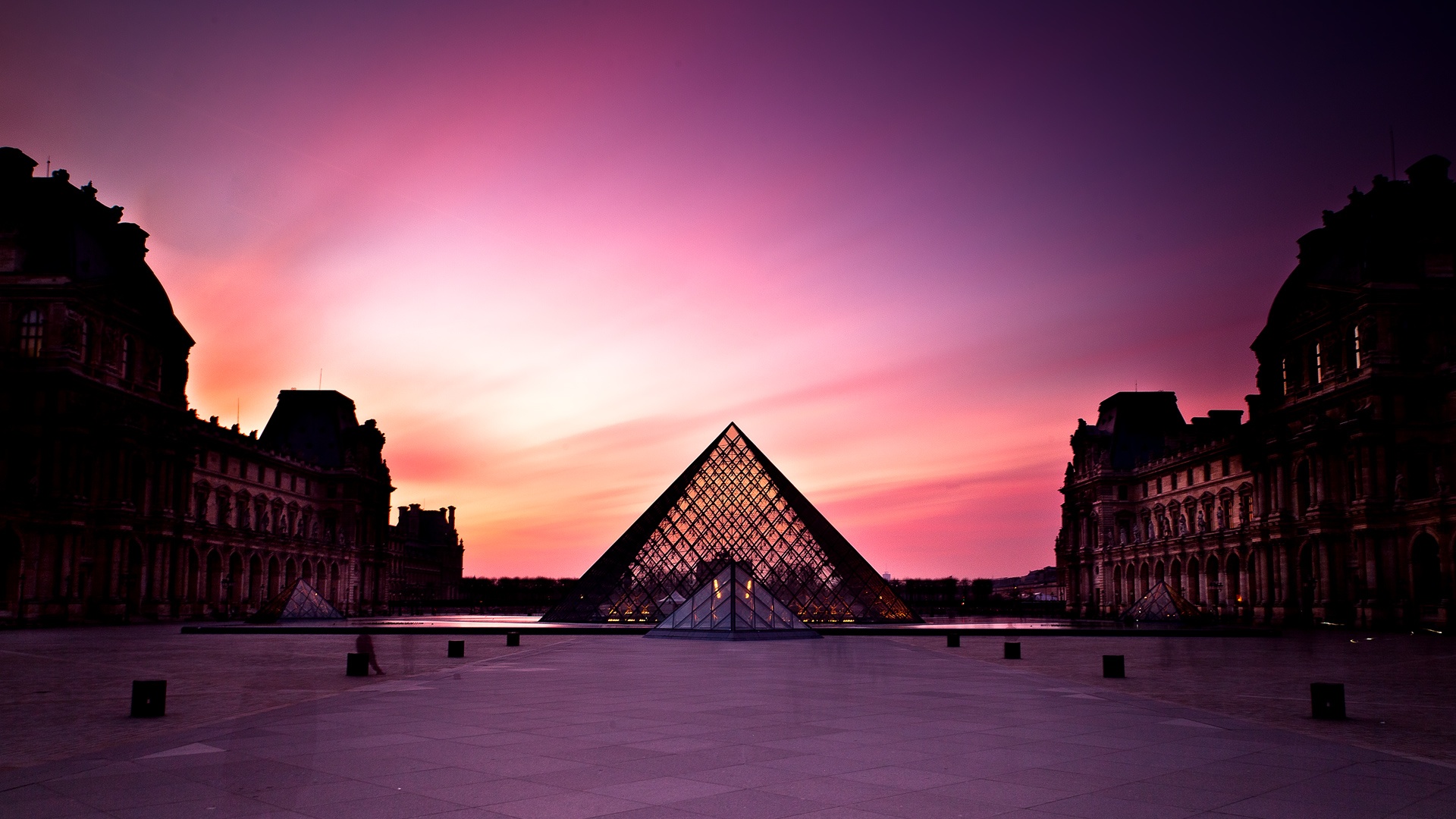 Louvre Museum At Sunset Cityscape Wallpaper Desktop Background
