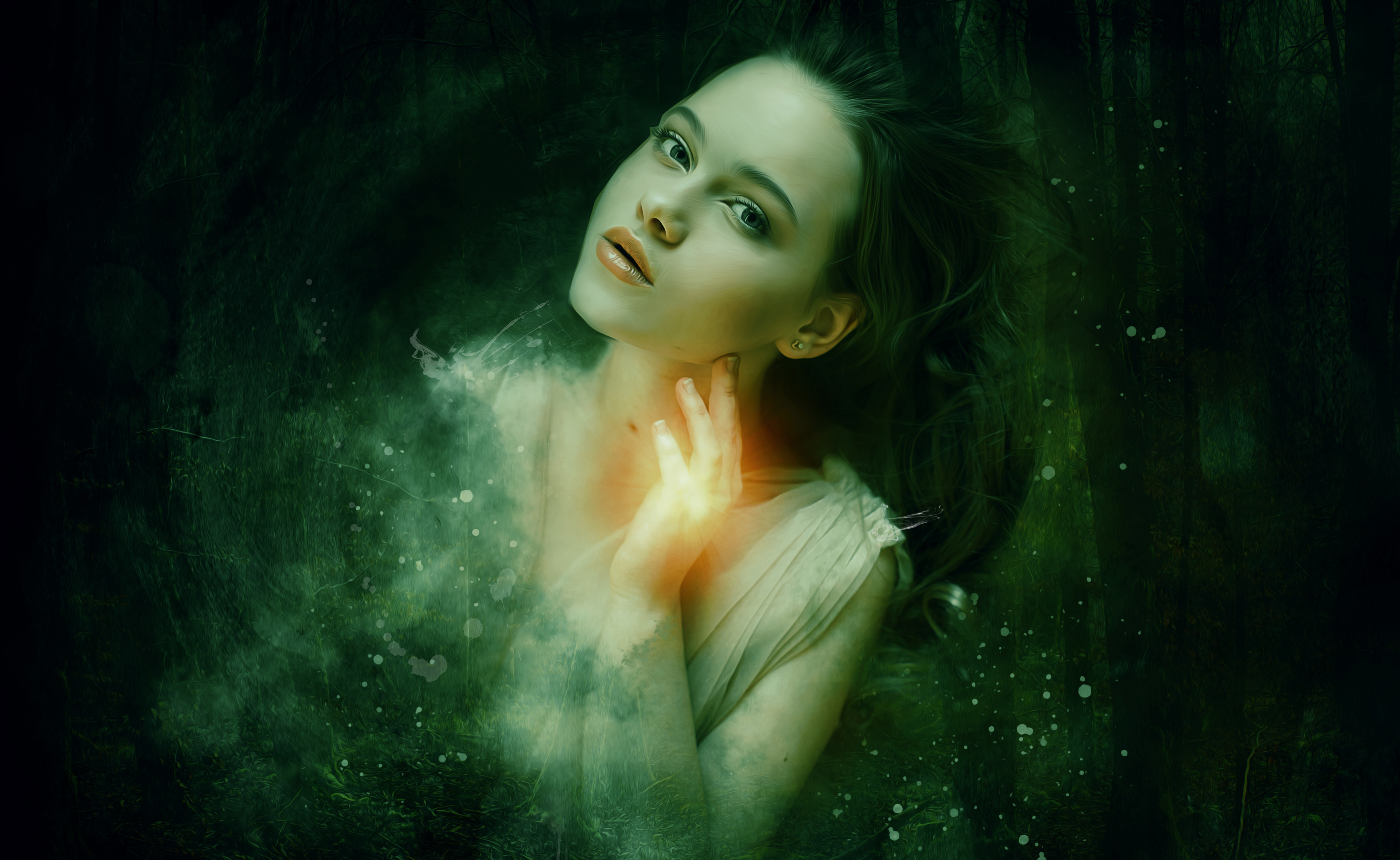 Fantastic Girl On A Background Of Dark Forest Desktop Wallpaper