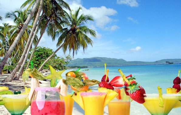 Wallpaper Tropical Cocktails Fruit Fresh Drink Beach Summer Sea