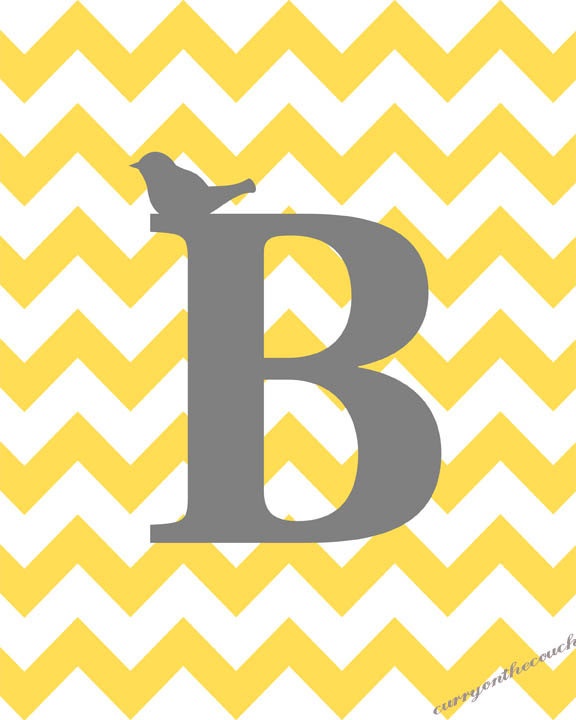 Initial With Bird On Chevron Background Yellow And Gray Digital