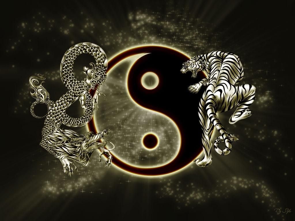 Amazing Yin Yang wallpaper with a dragon and a tiger named The