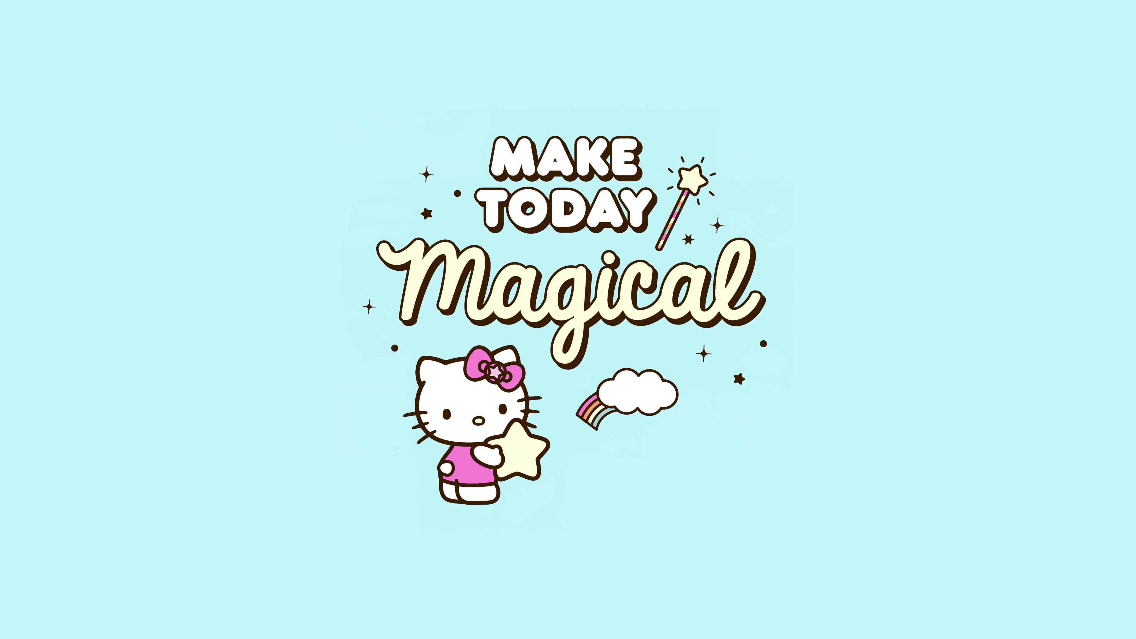 Hello Kitty with a star and the text 'Make Today Magical' on a light blue background
