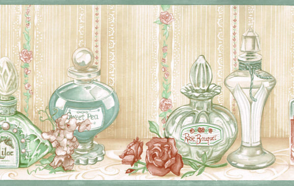 Vintage Style Feminine Perfume Bathroom Wallpaper Border