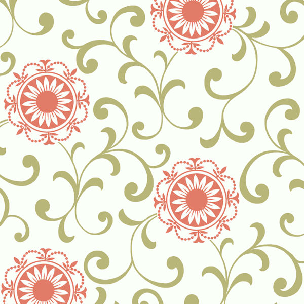 Peach And Green Medallion With Scroll Wallpaper Wall Sticker Outlet