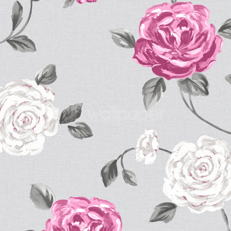 Muriva Fleur Floral Grey Pink Wallpaper