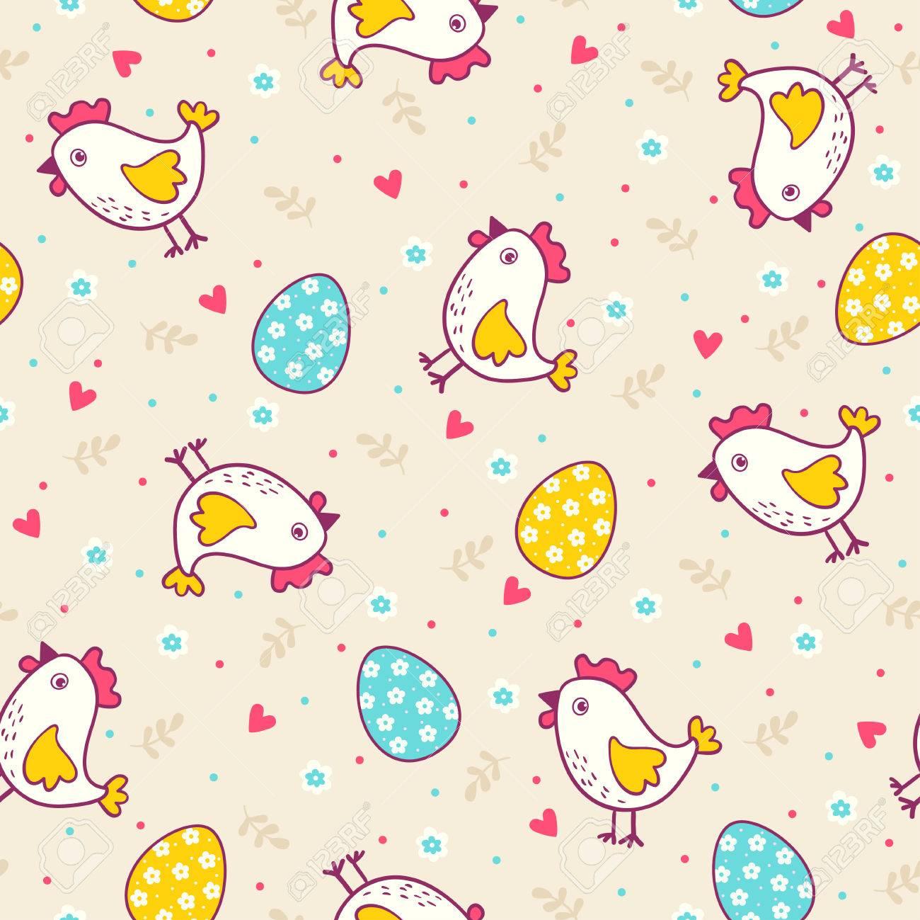 Seamless Easter Pattern With Chicken And Eggs Can Be Used For