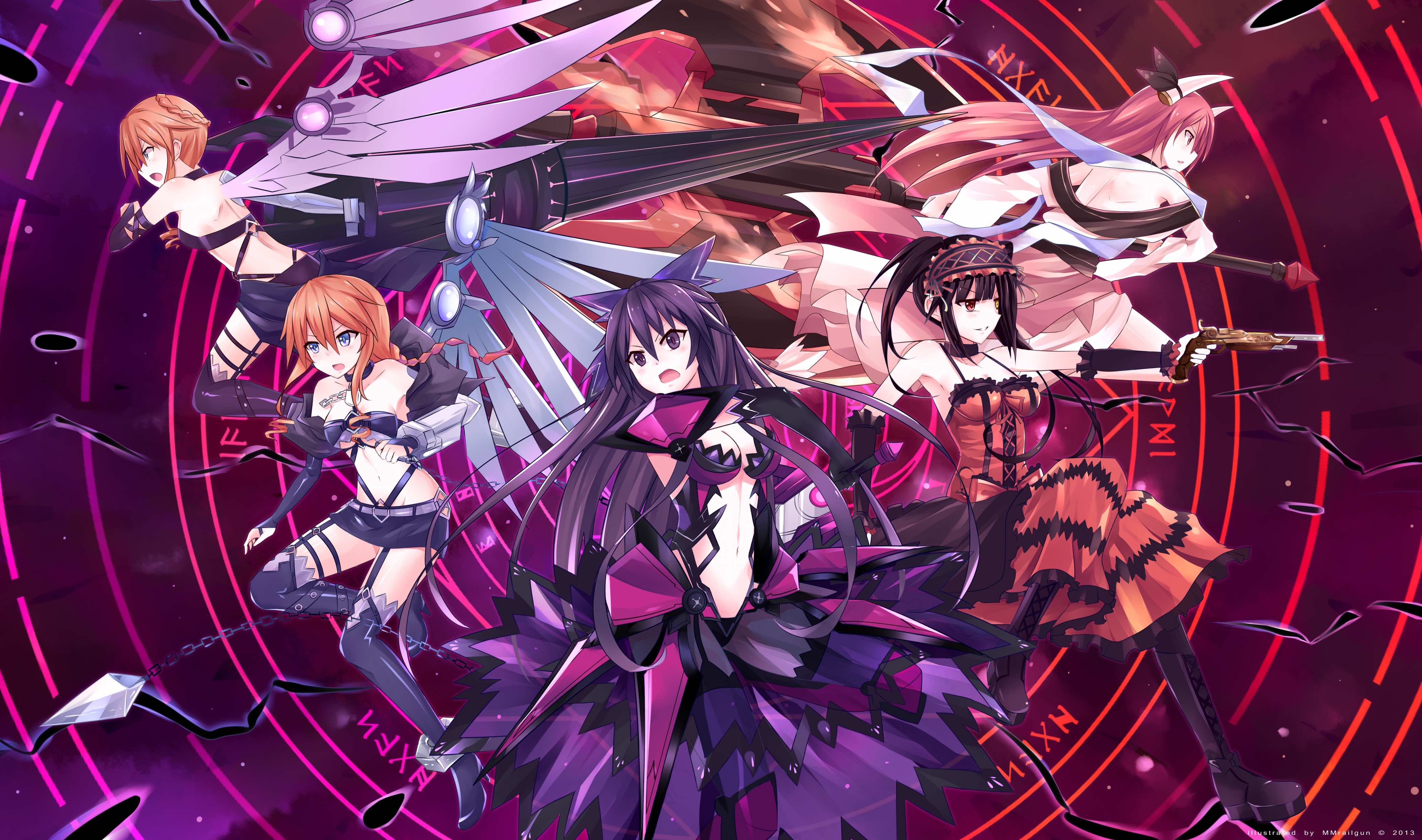 Anime characters in dynamic poses against a vibrant background. Suitable for live wallpaper use