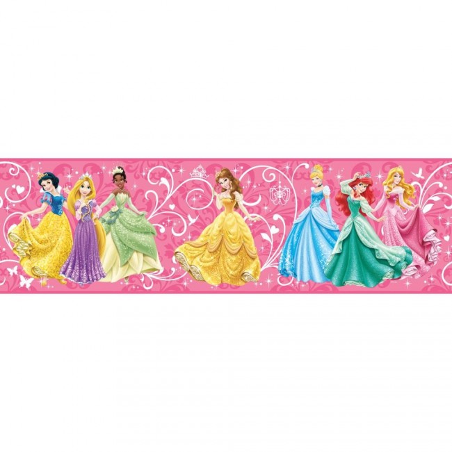 Disney Princess Princesses In A Row On Hot Pink Wallpaper Border