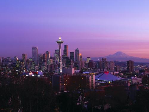 Downtown Seattle And Mount Rainier At Sunset Washington Wallpaper