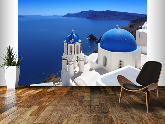 With Traditional Church In Oia Greece Wallpaper Mural Room Setting