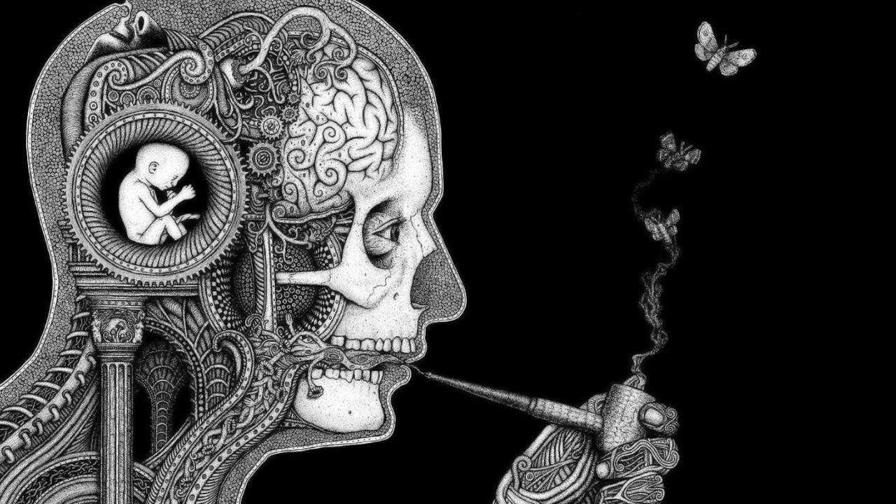Smoking Skulls Artistic Human Surreal Brain Pipes Wallpaper