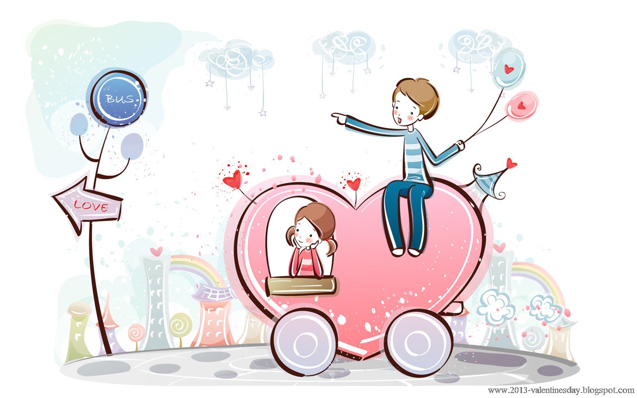 Cartoon Love Couple Wallpaper Group With Items