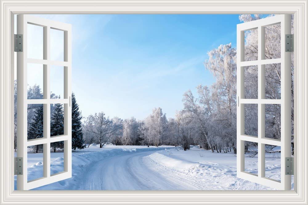Amazoncom 3D Window Scenery Wall Sticker Winter Snow Landscape 1000x667