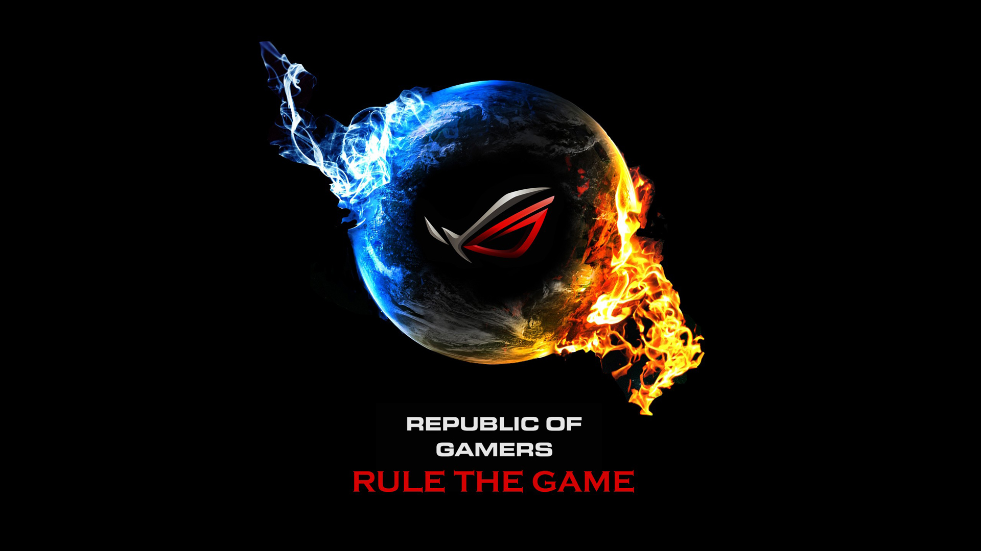 Asus Rog Republic Of Gamers Blue And Red Flame Earth Logo