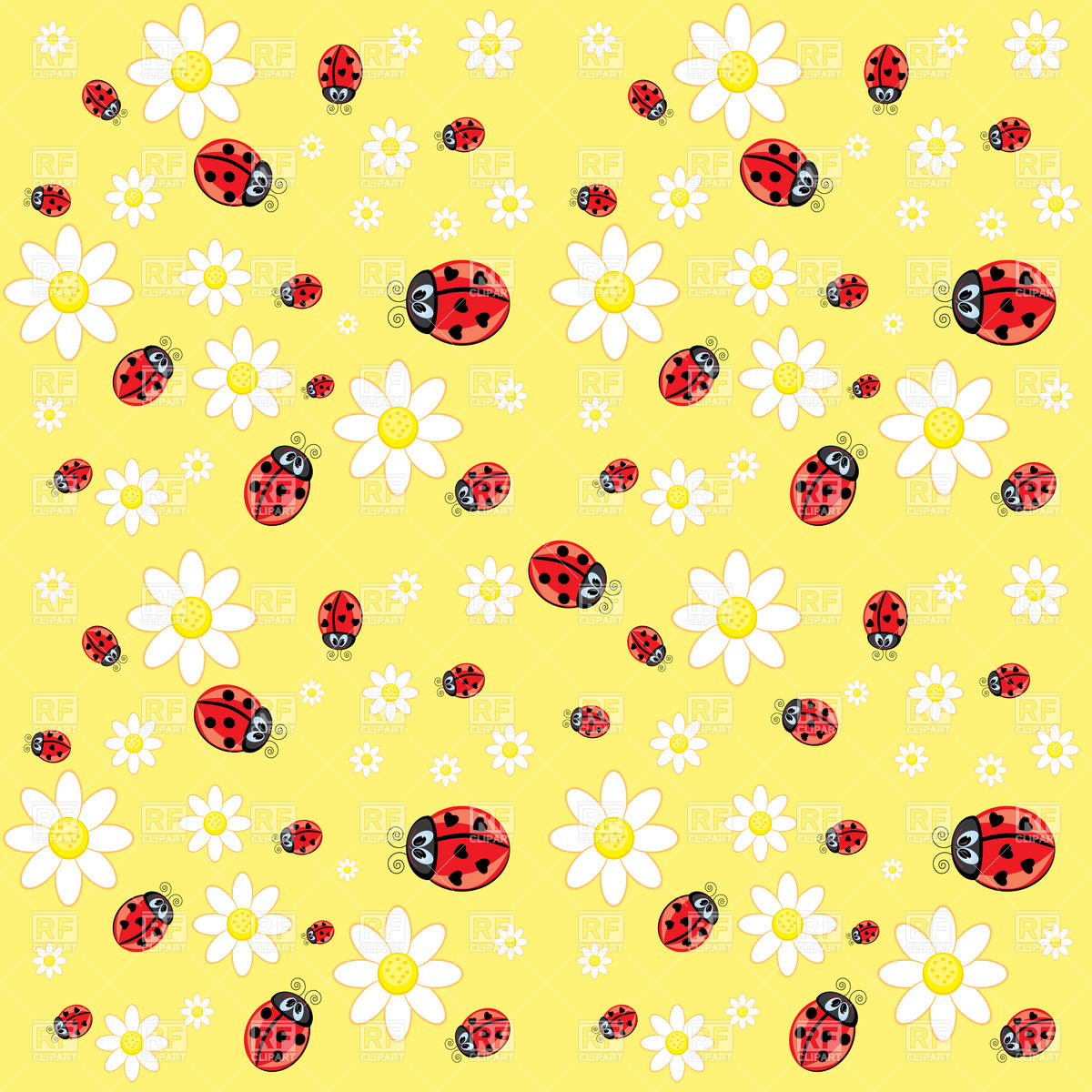 Ladybug And Daisy Pattern Background Textures Seamless