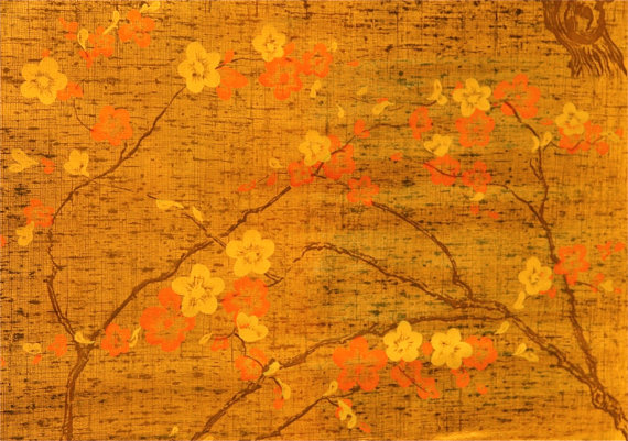 Vintage Wallpaper Gold Metallic Dogwood Tree and Flowers   Asian 570x401