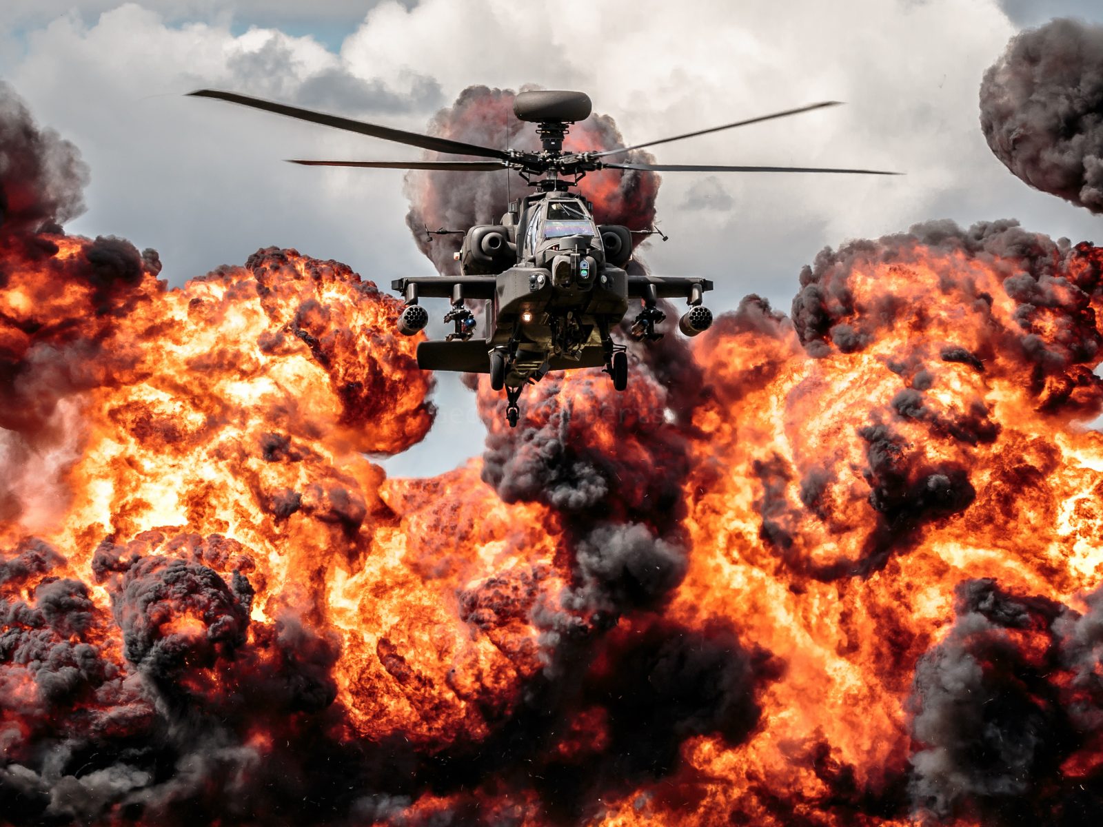 Helicopter Apache Explosion Fire Hd Desktop Wallpaper 1600x1200