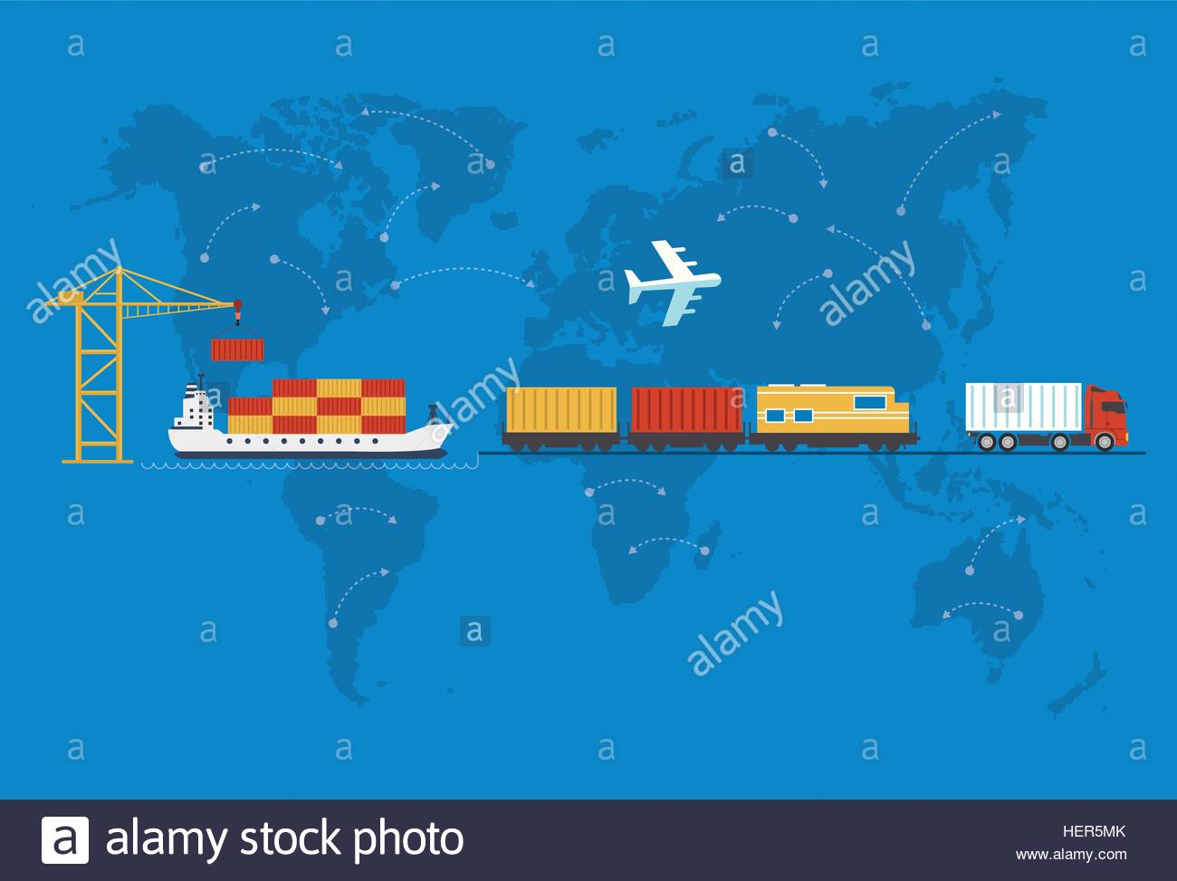 Shipping Delivery Car Ship Plane Transport On A Background Map