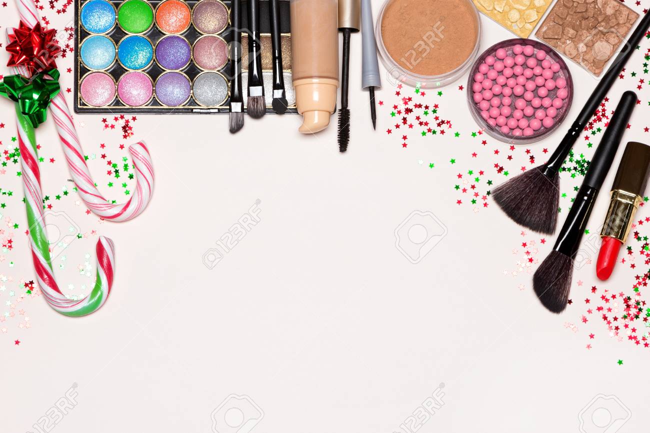 Christmas Makeup Cosmetics Background Foundation Powder Blush