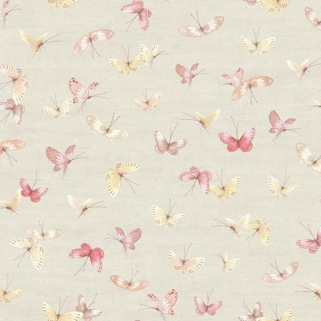 Traditional Kids Decor Pink And Yellow Butterflies Wallpaper