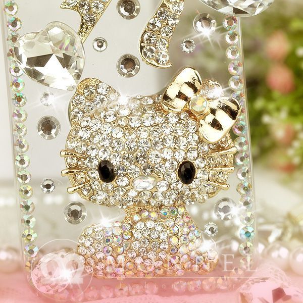S06 Luxury Bling Crystal Pearl Hello Kitty Bow Fit For iPhone 4s