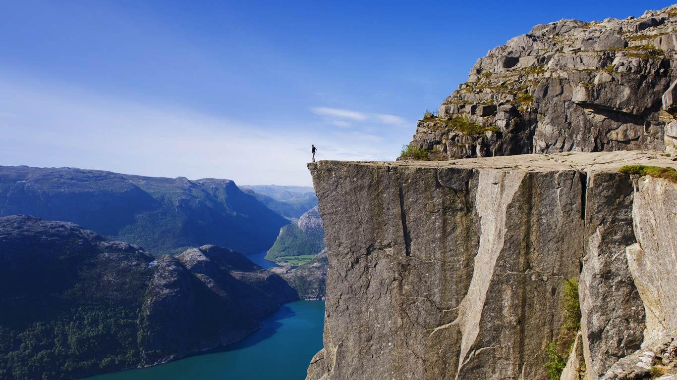 Pulpit Rock Norway Man Standing On Preikestolen