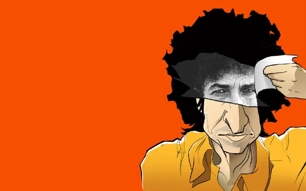 Paper Bob Dylan Caricature Musicians Orange Background