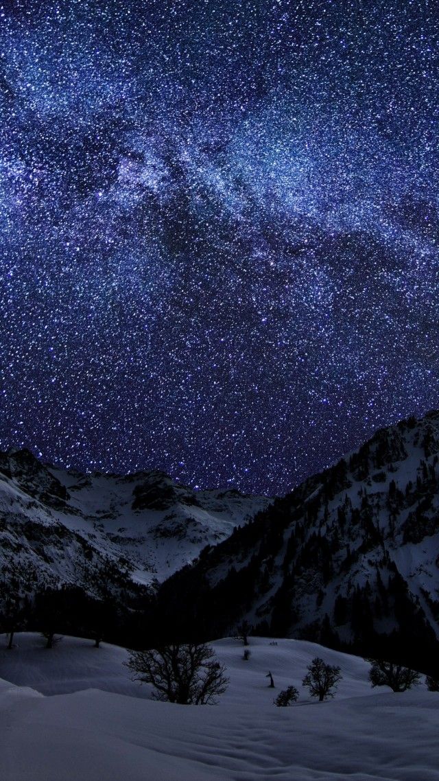 C U Noturno Terra Neve Estrelas Noite Mar Milky Way