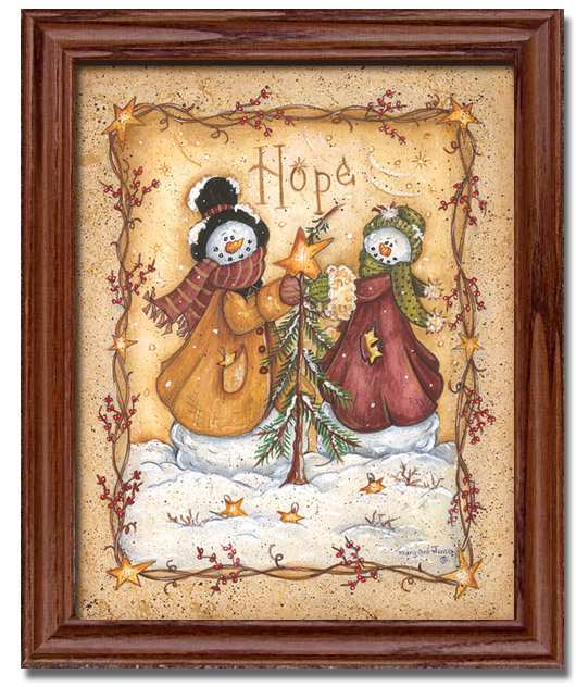Hope Snowmen Snowman Folk By Mary Ann June Framed Art Print At