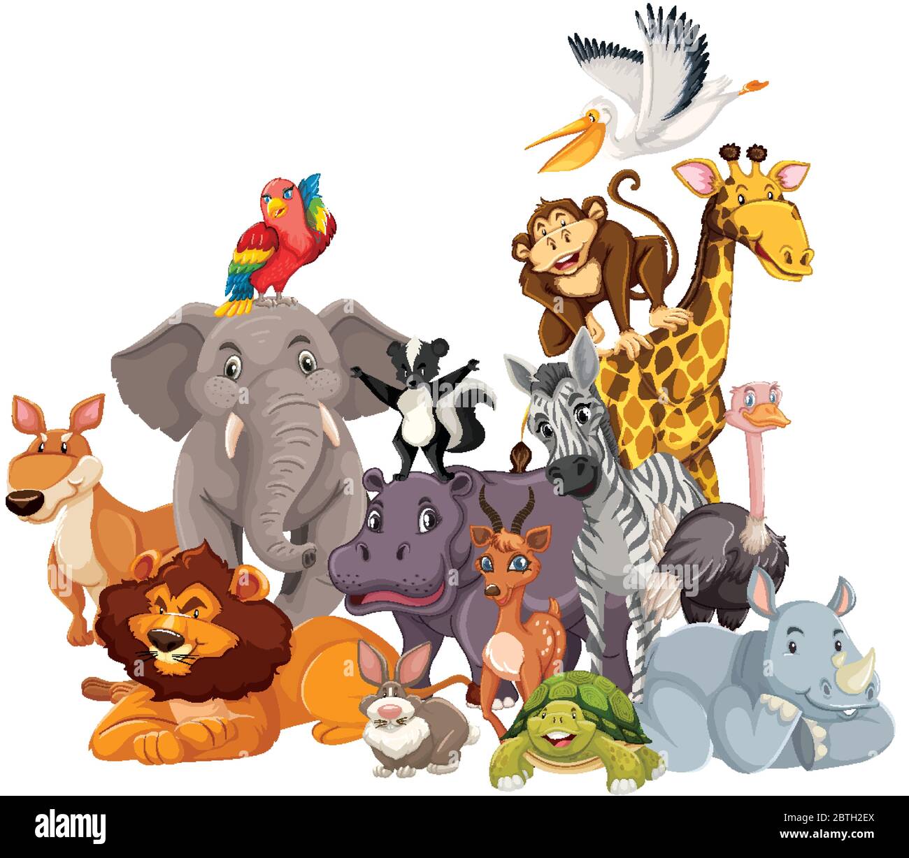 Group Of Wild Animals Cartoon Character Illustration Stock Vector
