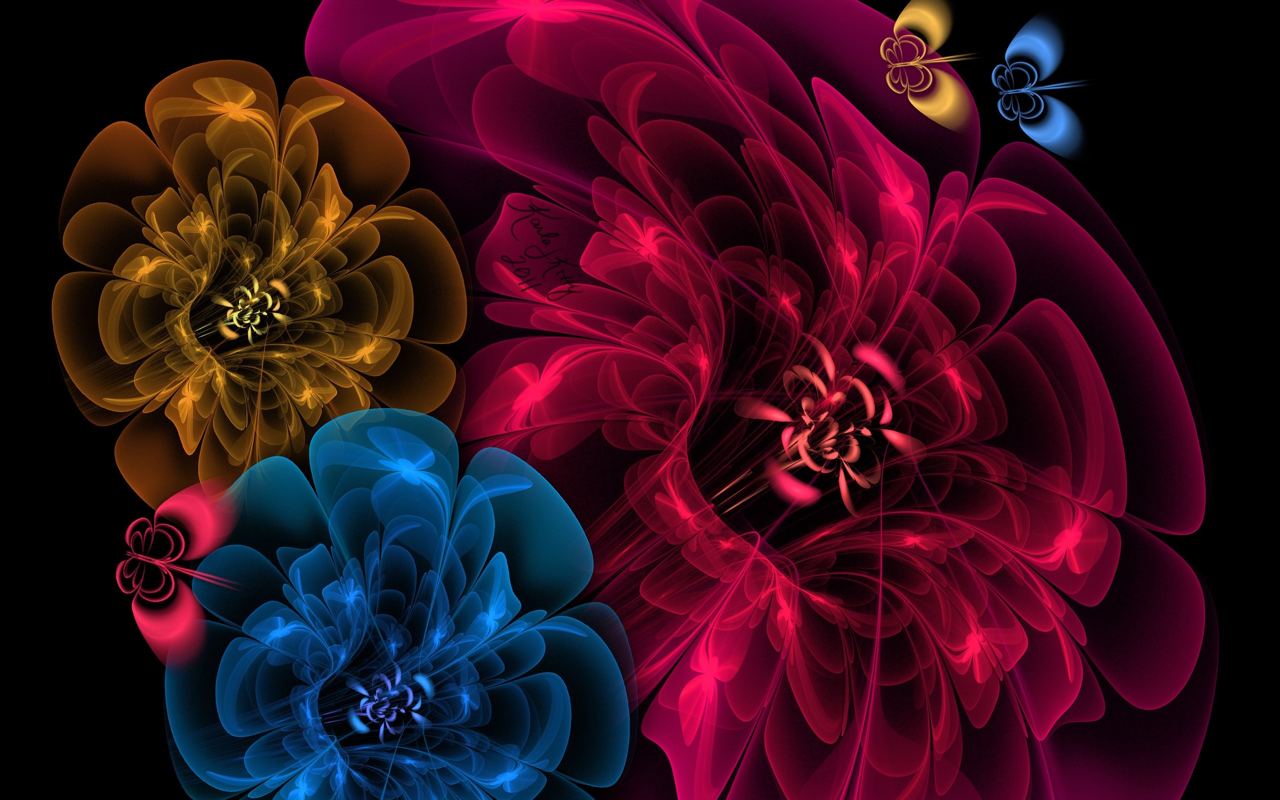 Kibertsvety 3d Art Flowers Psychedelic Wallpaper