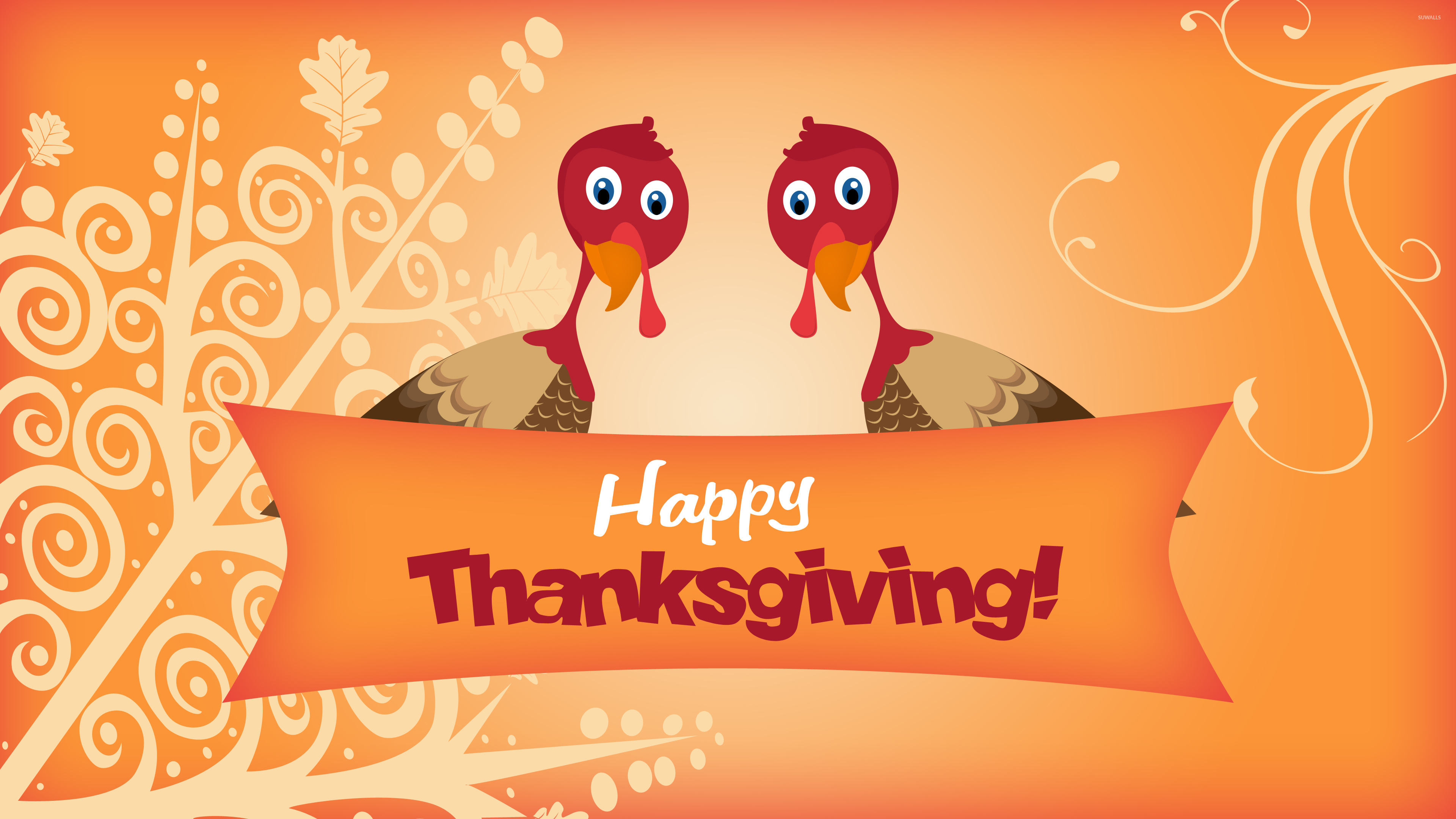 Two Turkeys Wishing You Happy Thanksgiving Wallpaper Holiday