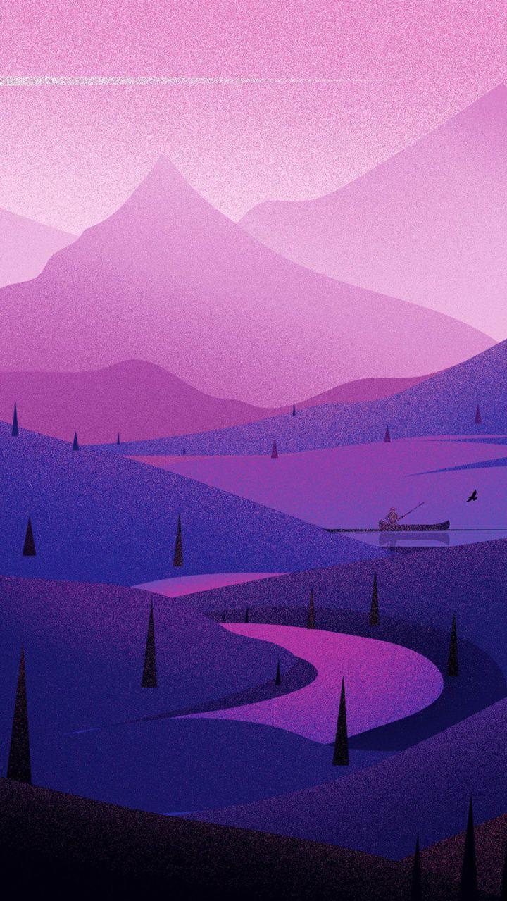 River Lake Mountains Minimal Digital Art Wallpaper