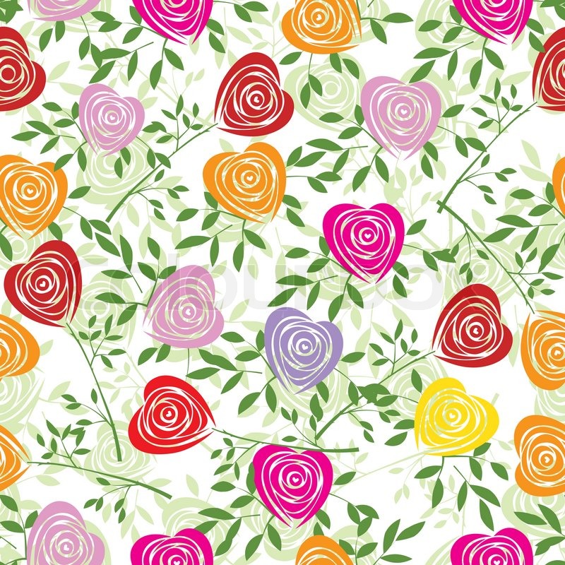 Herzen Stieg Nahtloses Blumen Hintergrundmuster Fabric Texture Floral